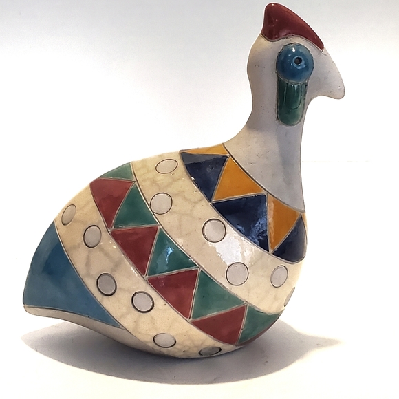 Hand Crafted Other - Raku Pottery Bird Figurine South African Chicken or Guinea Fowl Hand Crafted